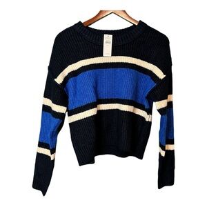 American Eagle Blue Striped Cropped Crewneck Sweater. NWT. Size Small